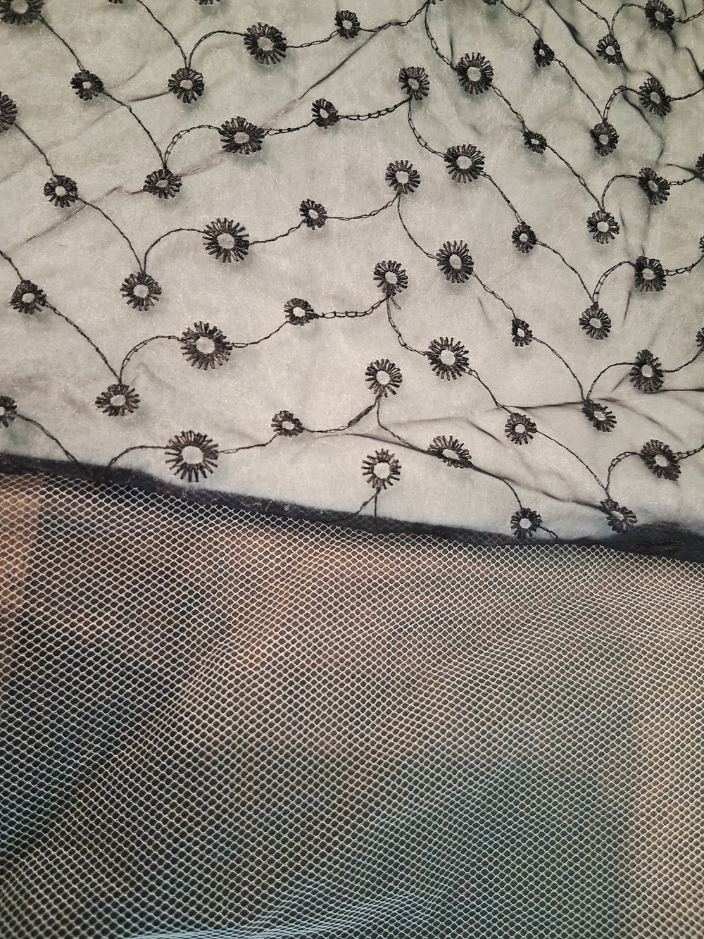 Black Floral Embroidered Tulle & White Netting 3123